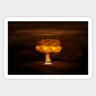 Atomic bomb realistic explosion, orange color with smoke on black background Sticker